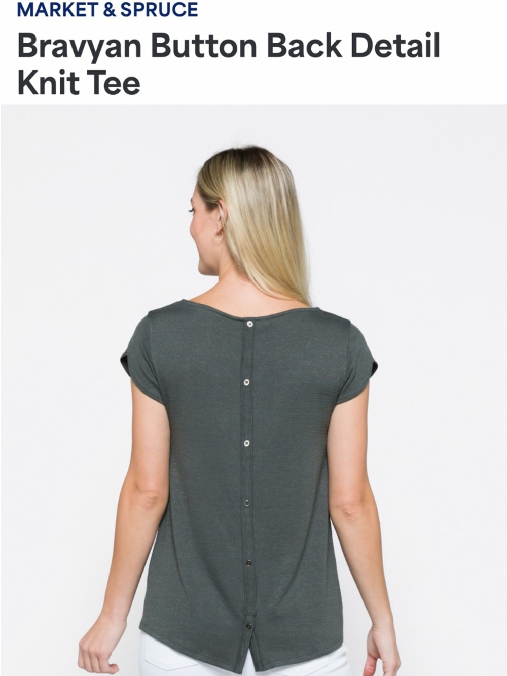 Market & Spruce Bravyan Button Back Short Sleeve Top - Dark Gray - Picture 2 of 3